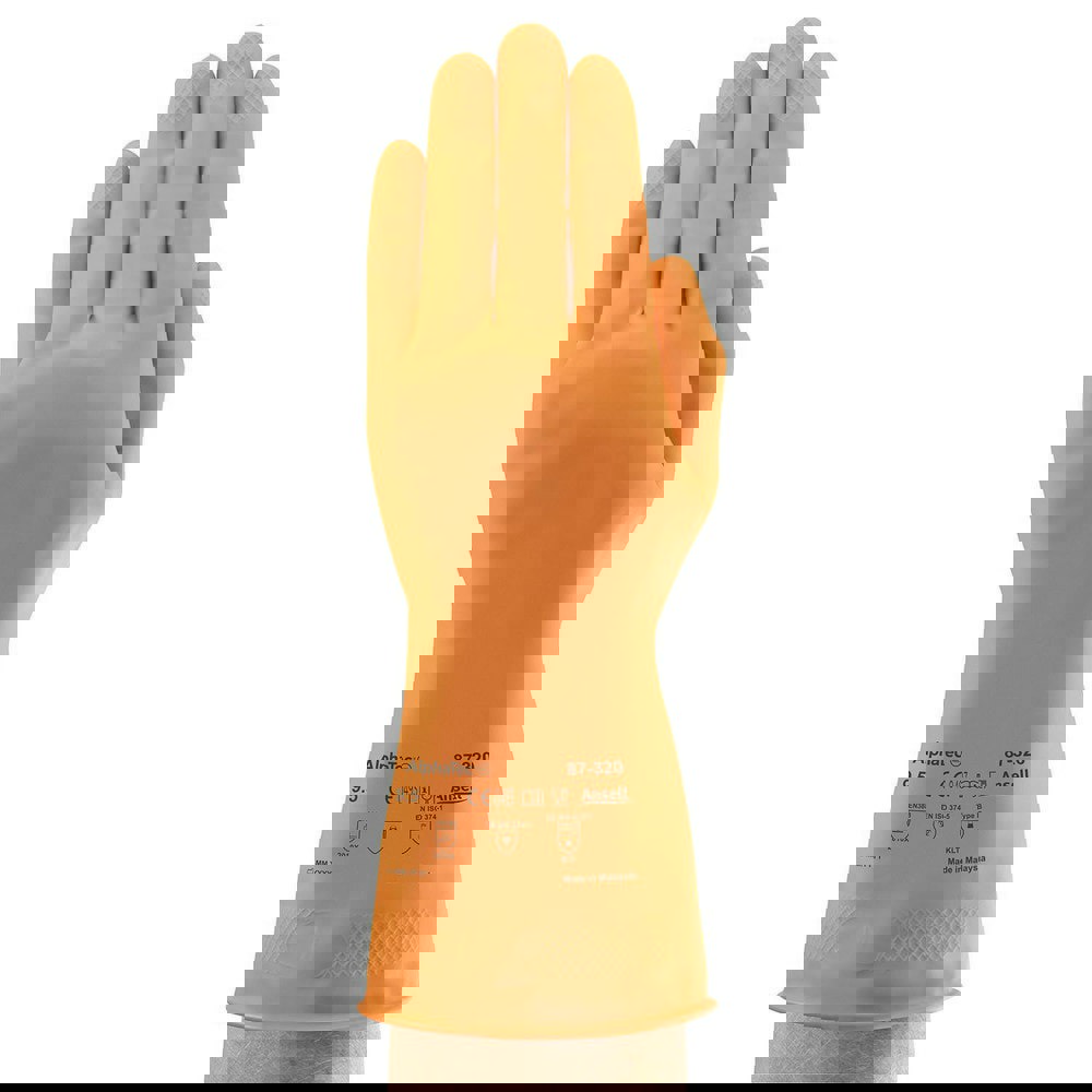 Series 87-320 Chemical Resistant Gloves: Size Small, 0.43 & 17.00 Thick, Latex, Latex, Unsupported, General Purpose Chemical-Resistant